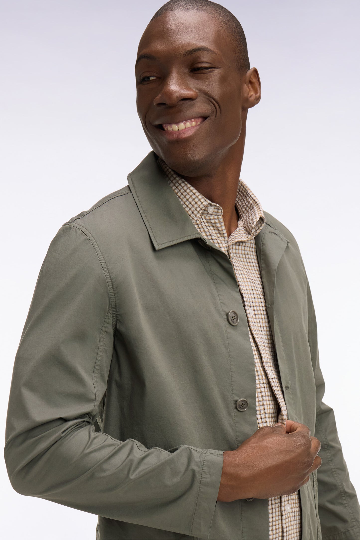 Khaki lyocell and stretch cotton overshirt