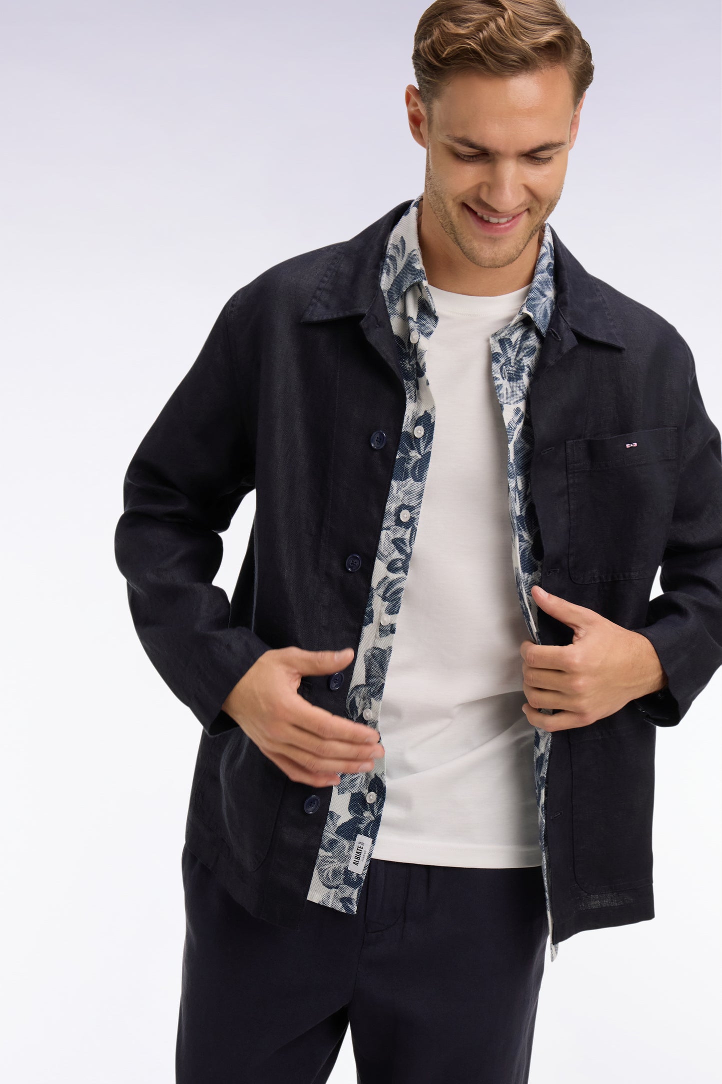 Navy linen and cotton overshirt