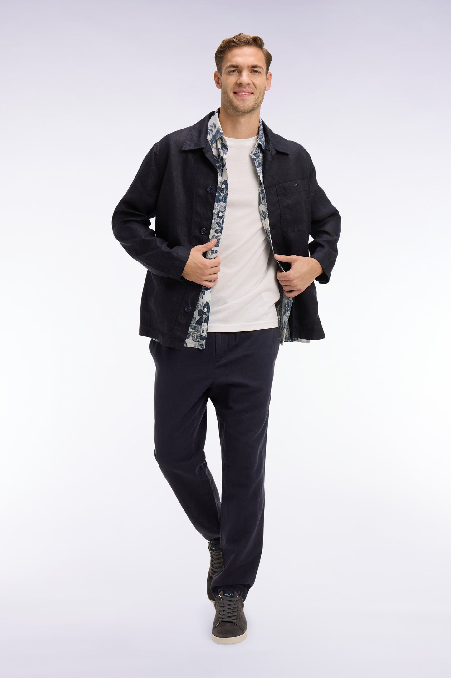 Navy linen and cotton overshirt