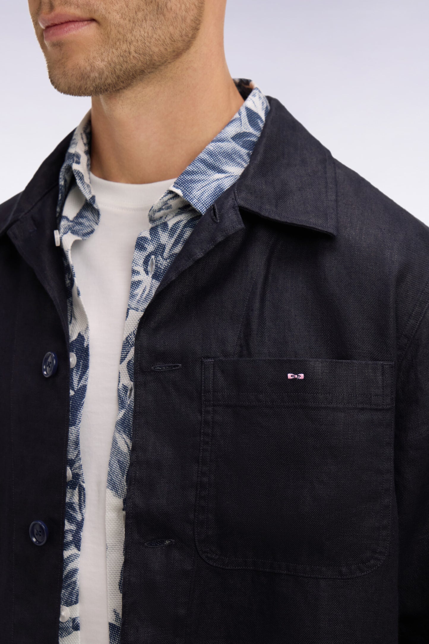 Navy linen and cotton overshirt