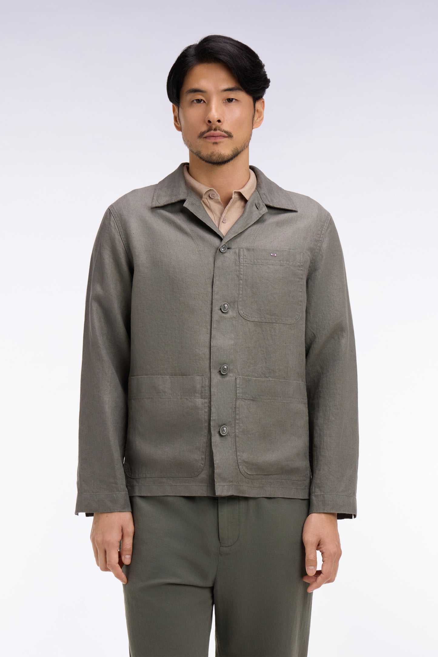 Khaki linen and cotton overshirt