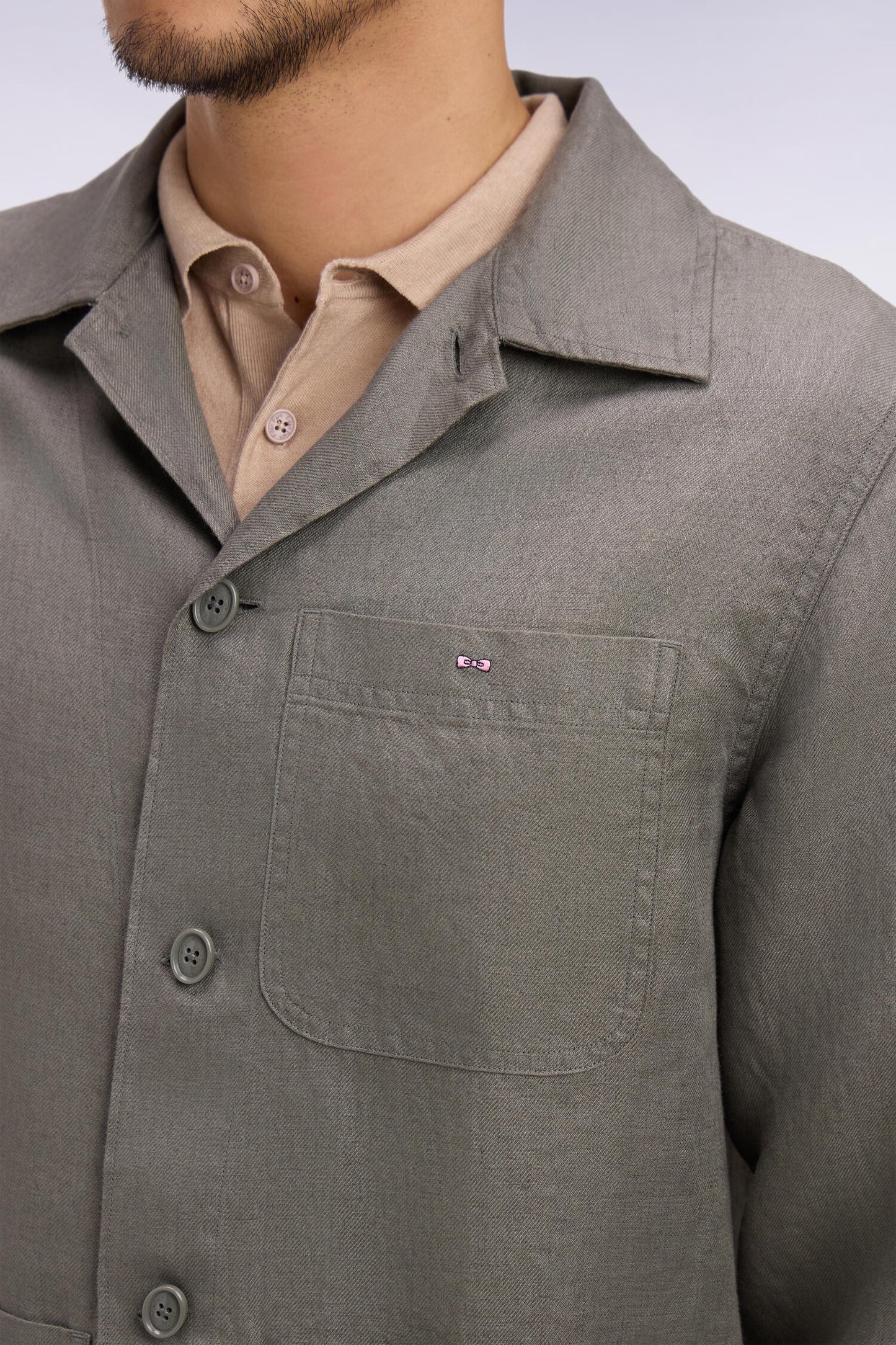 Khaki linen and cotton overshirt