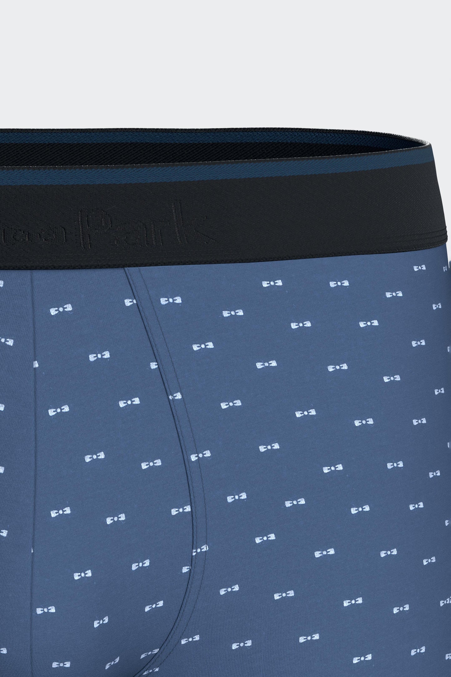 Boxer shorts in blue stretch cotton jersey with micro bow-tie patterns
