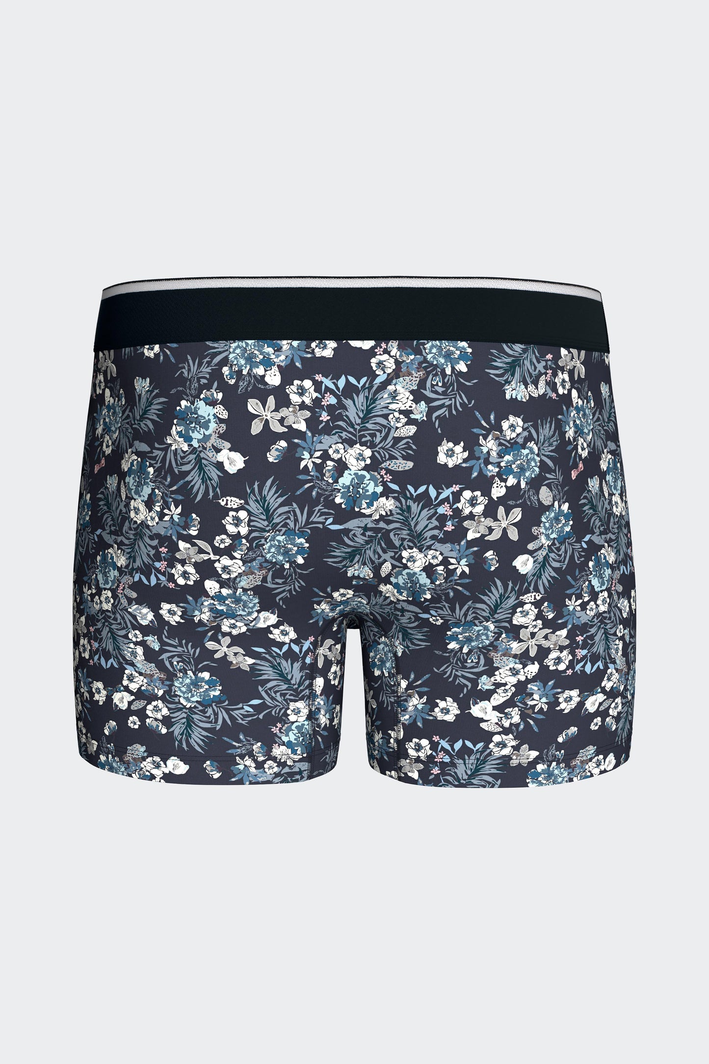 Boxer shorts in navy stretch cotton jersey with floral pattern