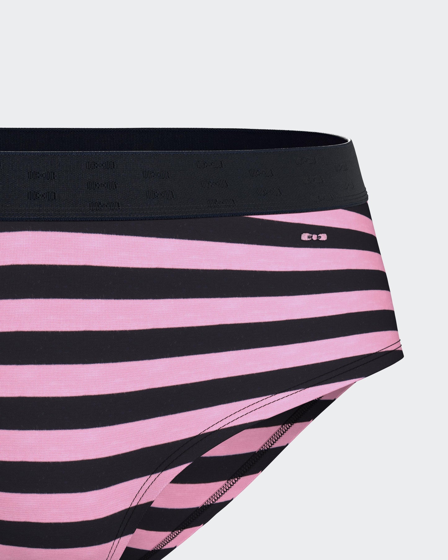 Shorty briefs in navy and pink striped stretch cotton