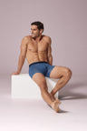 Lot de deux boxers en jersey de coton stretch bleu uni et micromotifs