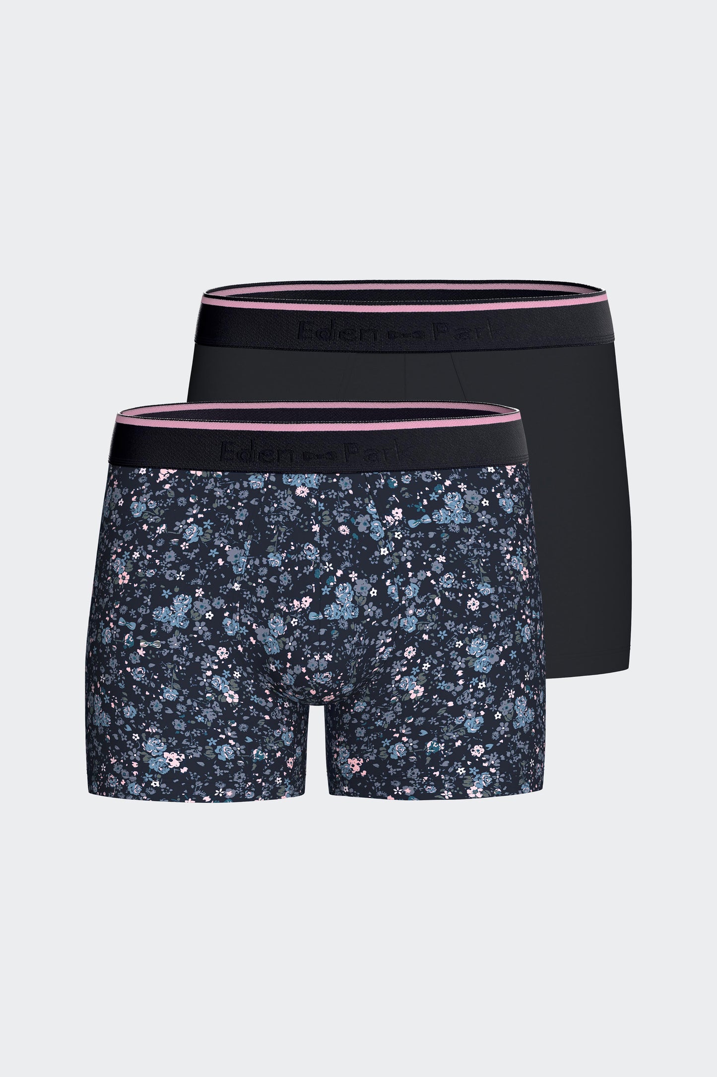 Pack of two boxers in navy stretch cotton jersey and floral print