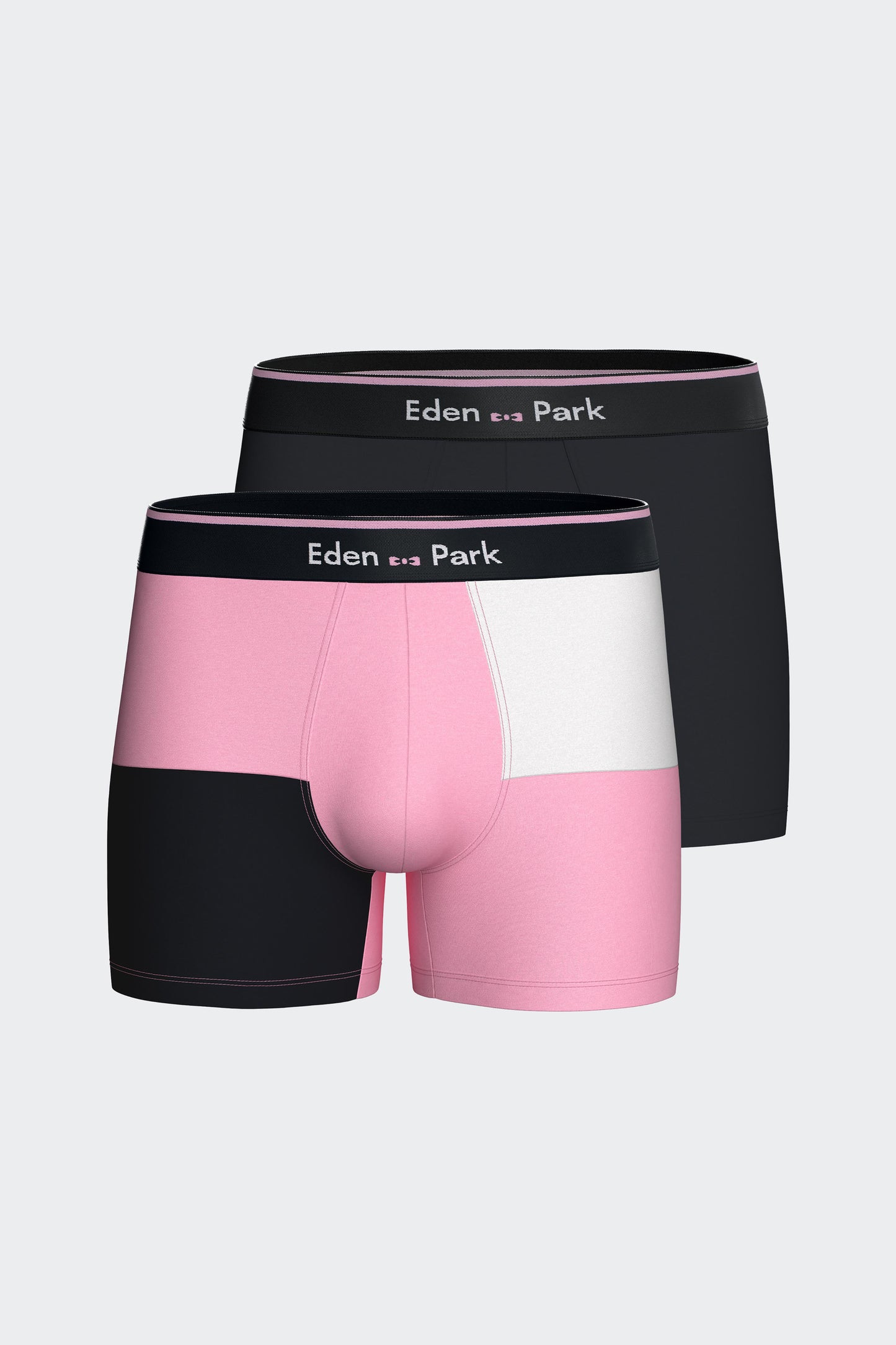 Pack of two boxers in navy stretch cotton jersey and pink colorblock