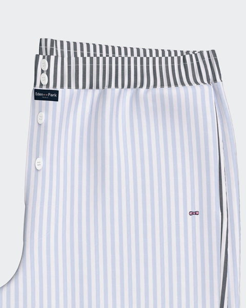 Pyjama long en coton à rayures bicolores bleu ciel et marine - Image 3