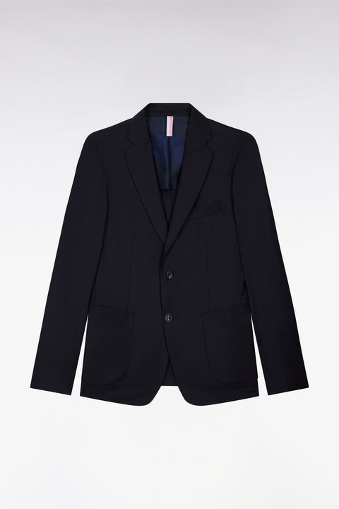 Navy recycled wool blend blazer jacket - Image 3