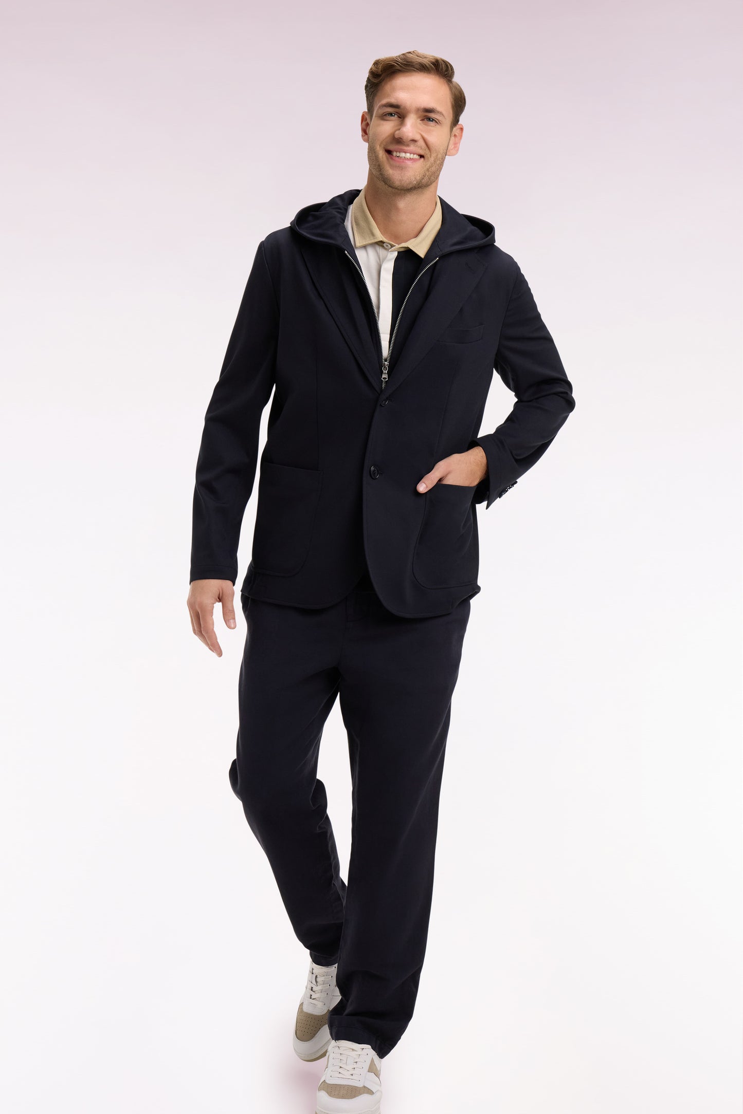 Veste en jersey marine à capuche amovible