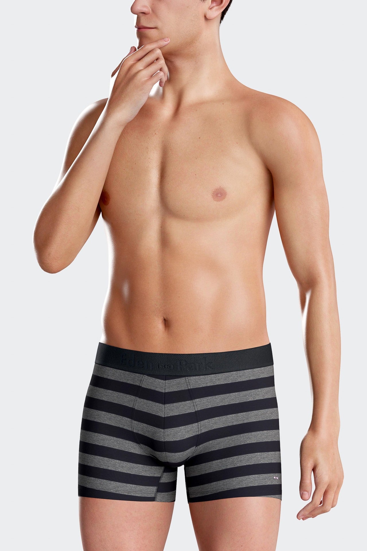 Set of 2 anthracite grey striped and solid stretch cotton boxers