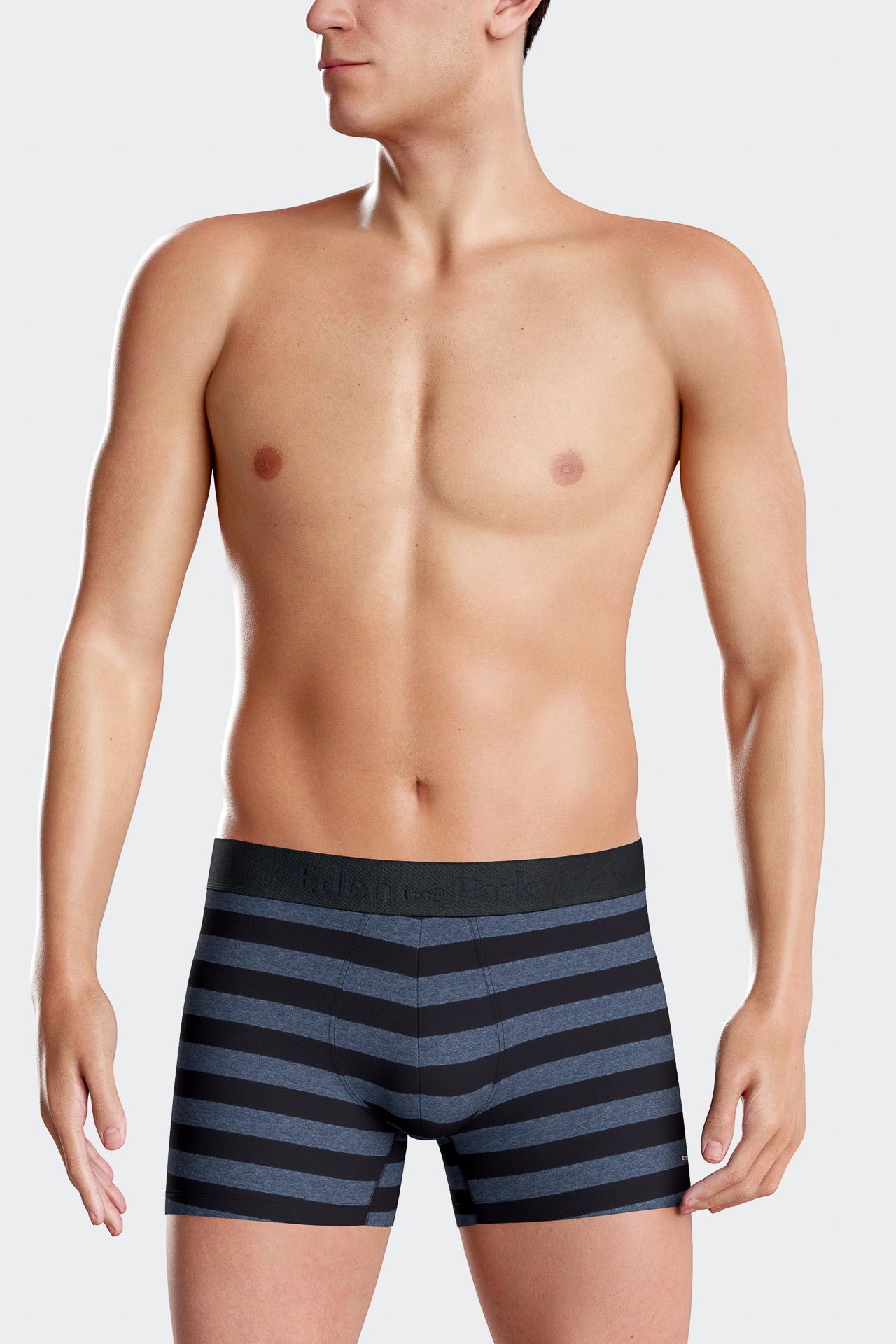 Set of 2 dark blue striped and solid stretch cotton boxers