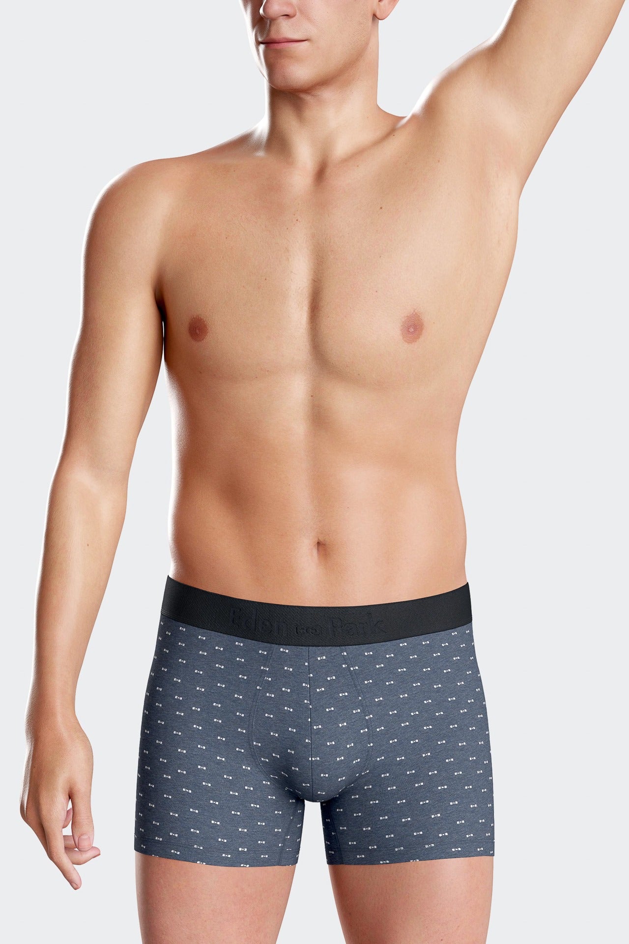 Set of 2 dark blue solid and micro pattern stretch cotton boxers