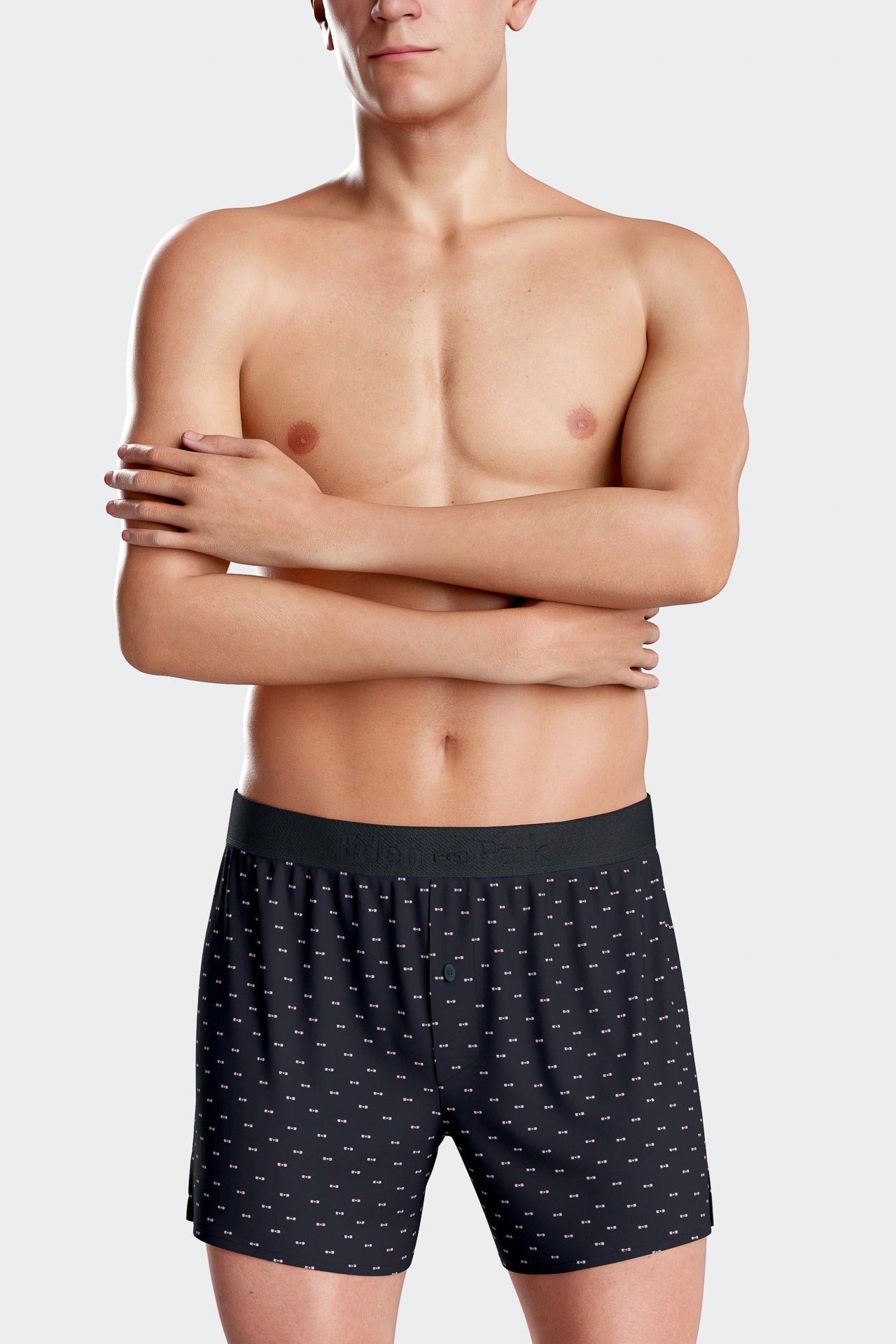 Navy blue stretch cotton jersey boxers with micro patterns