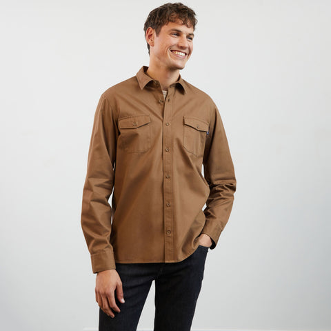Plain dark beige twill shirt - Image 3