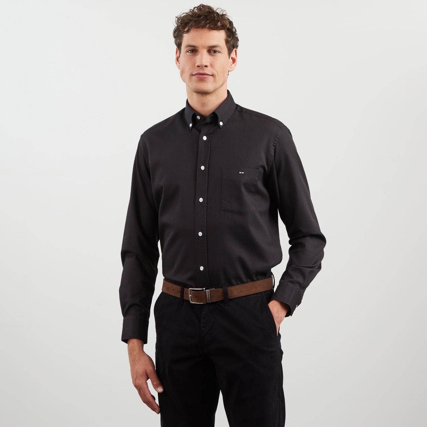 Plain dark grey shirt in cotton pique