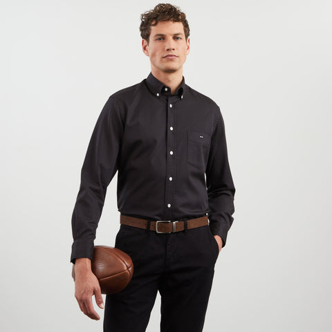 Plain dark grey shirt in cotton pique - Image 1