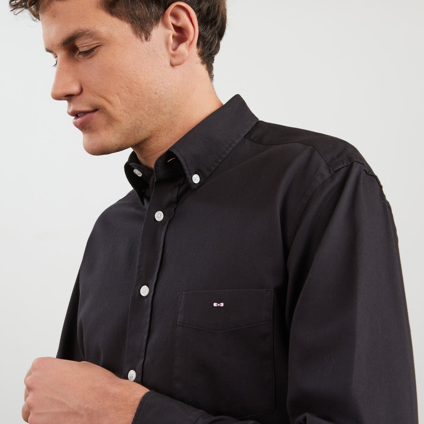 Plain dark grey shirt in cotton pique