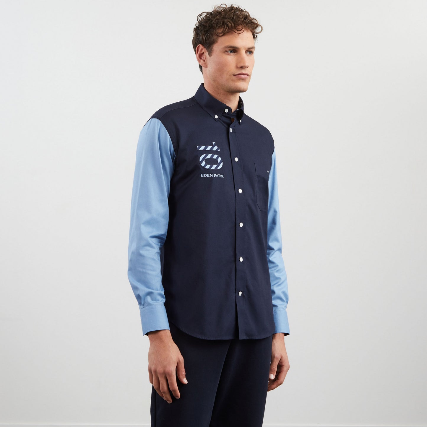Blue colourblock shirt with no. 10 embroidery