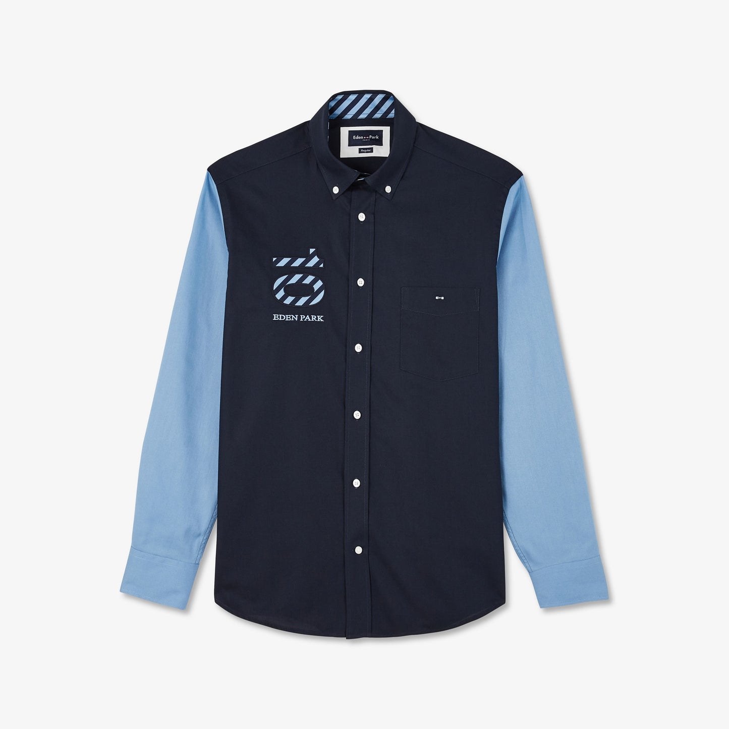Blue colourblock shirt with no. 10 embroidery