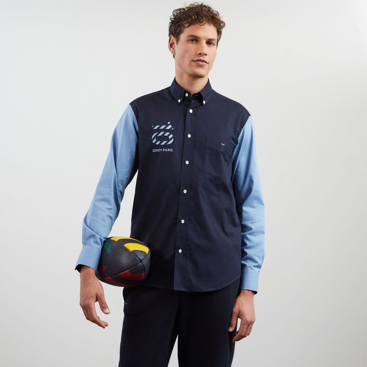 Blue colourblock shirt with no. 10 embroidery
