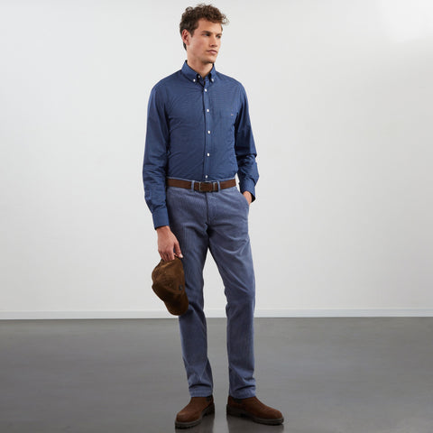 Dark blue shirt in cotton poplin with exclusive print - Image 1