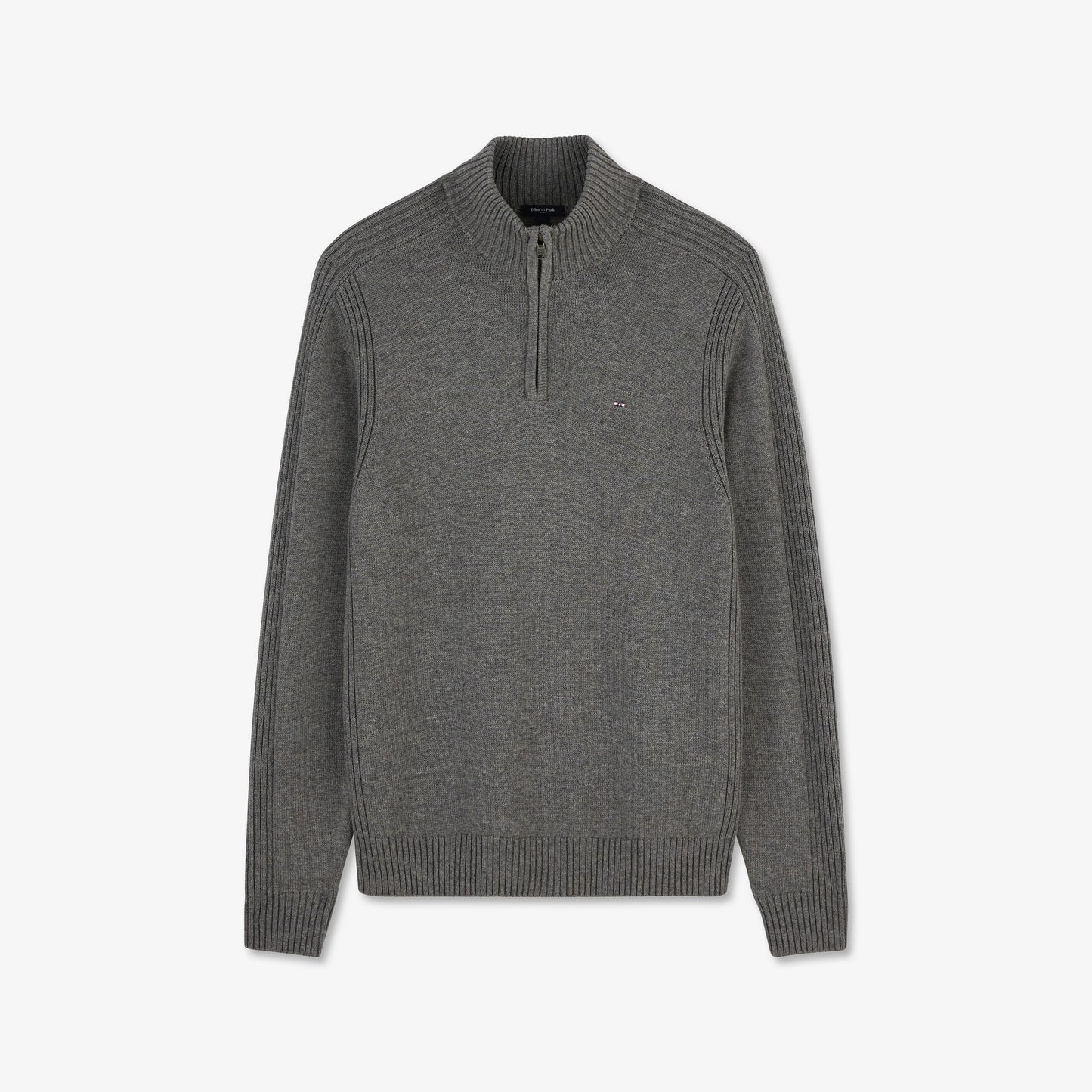 Grey zip-neck jumper in combination knit