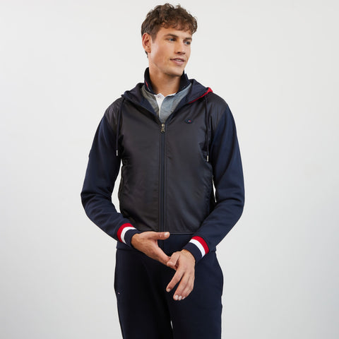 Navy blue colourblock hooded zip sweatshirt - Image 1