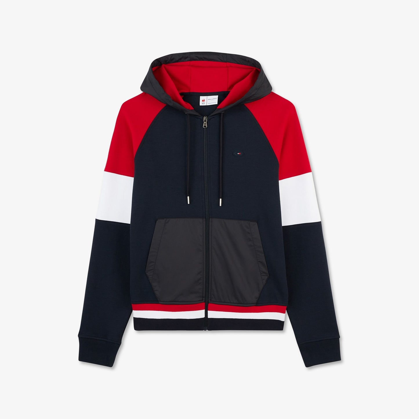 Red colourblock hooded zip sweatshirt
