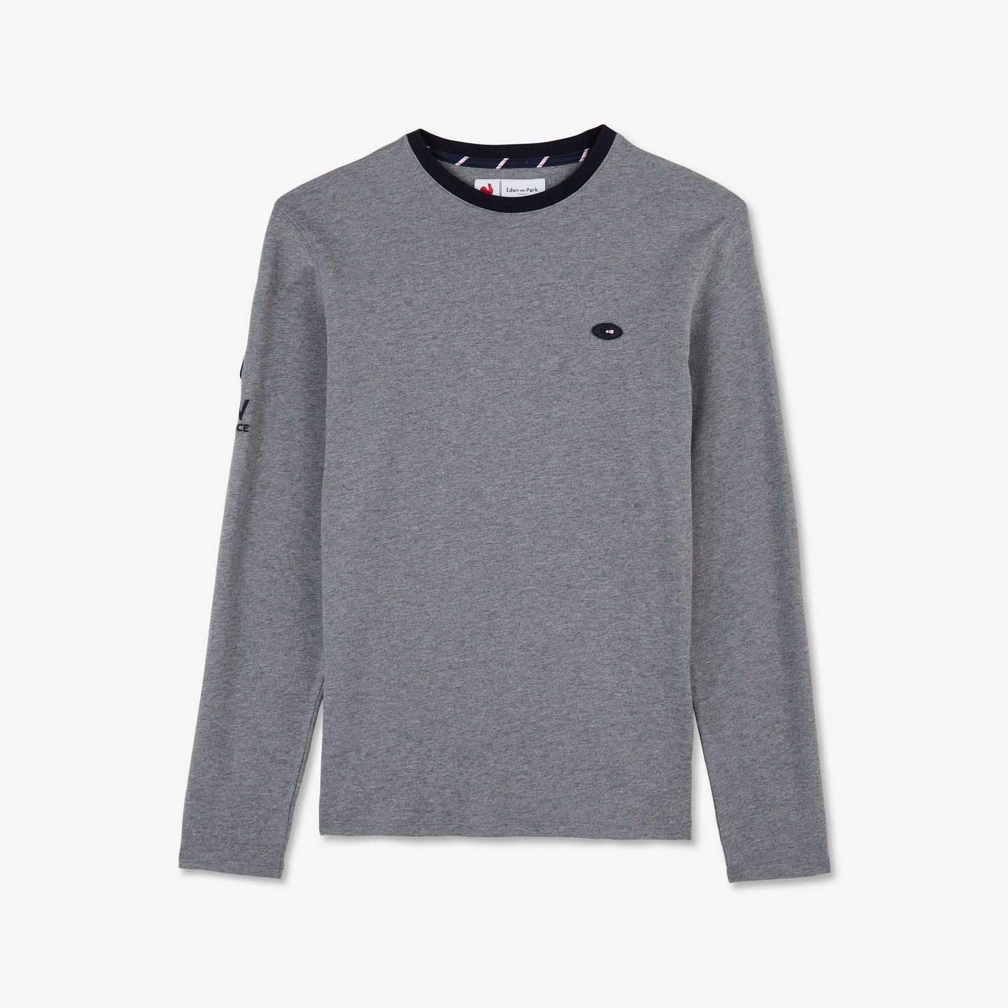 Grey long-sleeved polo with XV de France embroidered detail