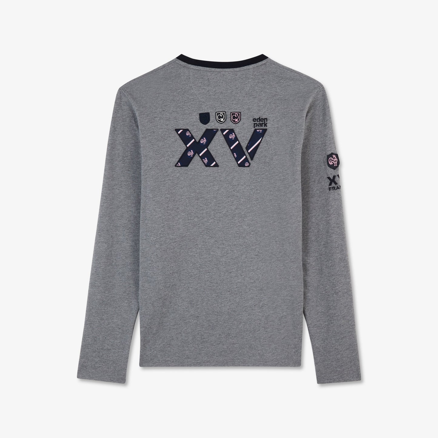 Grey long-sleeved polo with XV de France embroidered detail