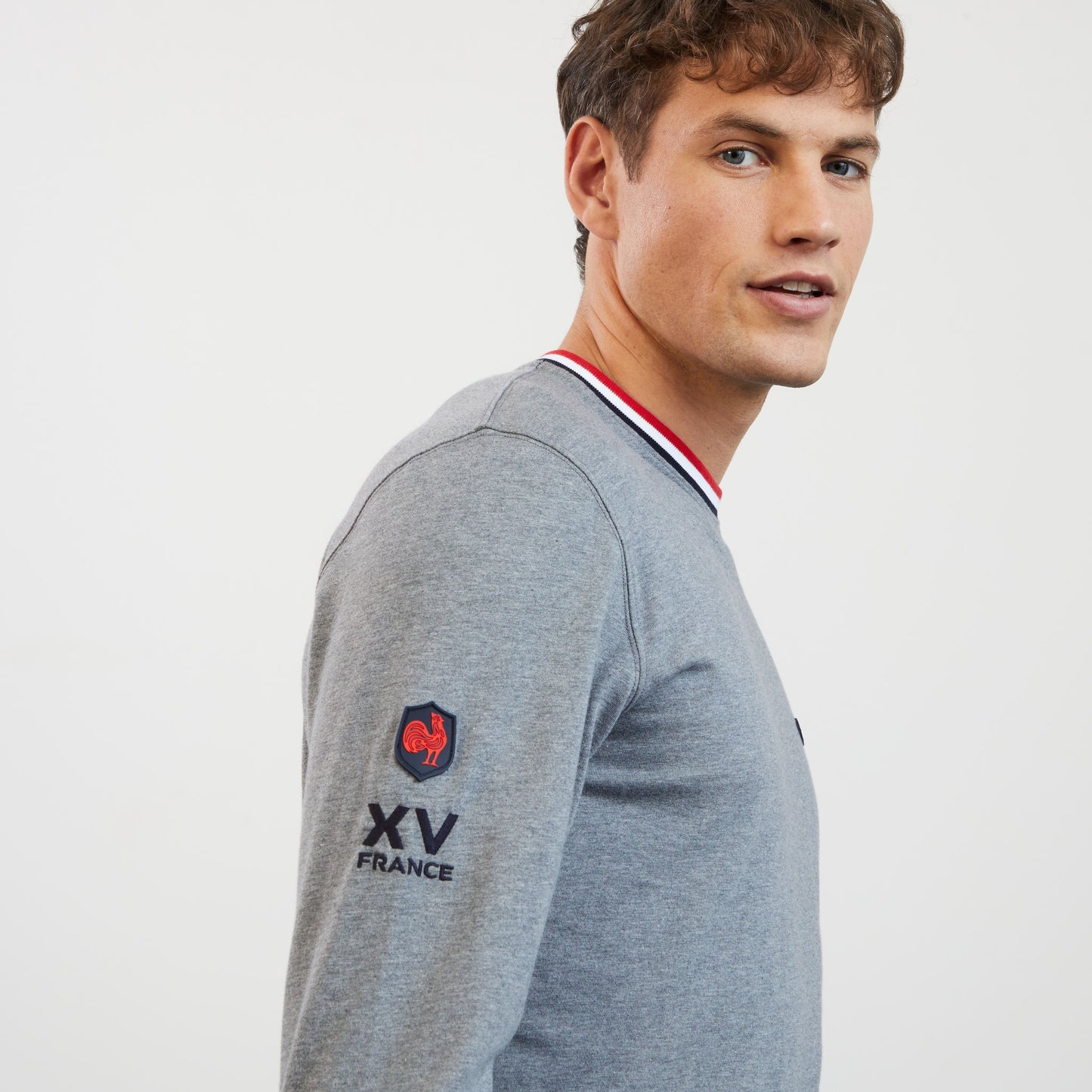 Grey long-sleeved T-shirt with no. 10 and XV de France embroidered detail