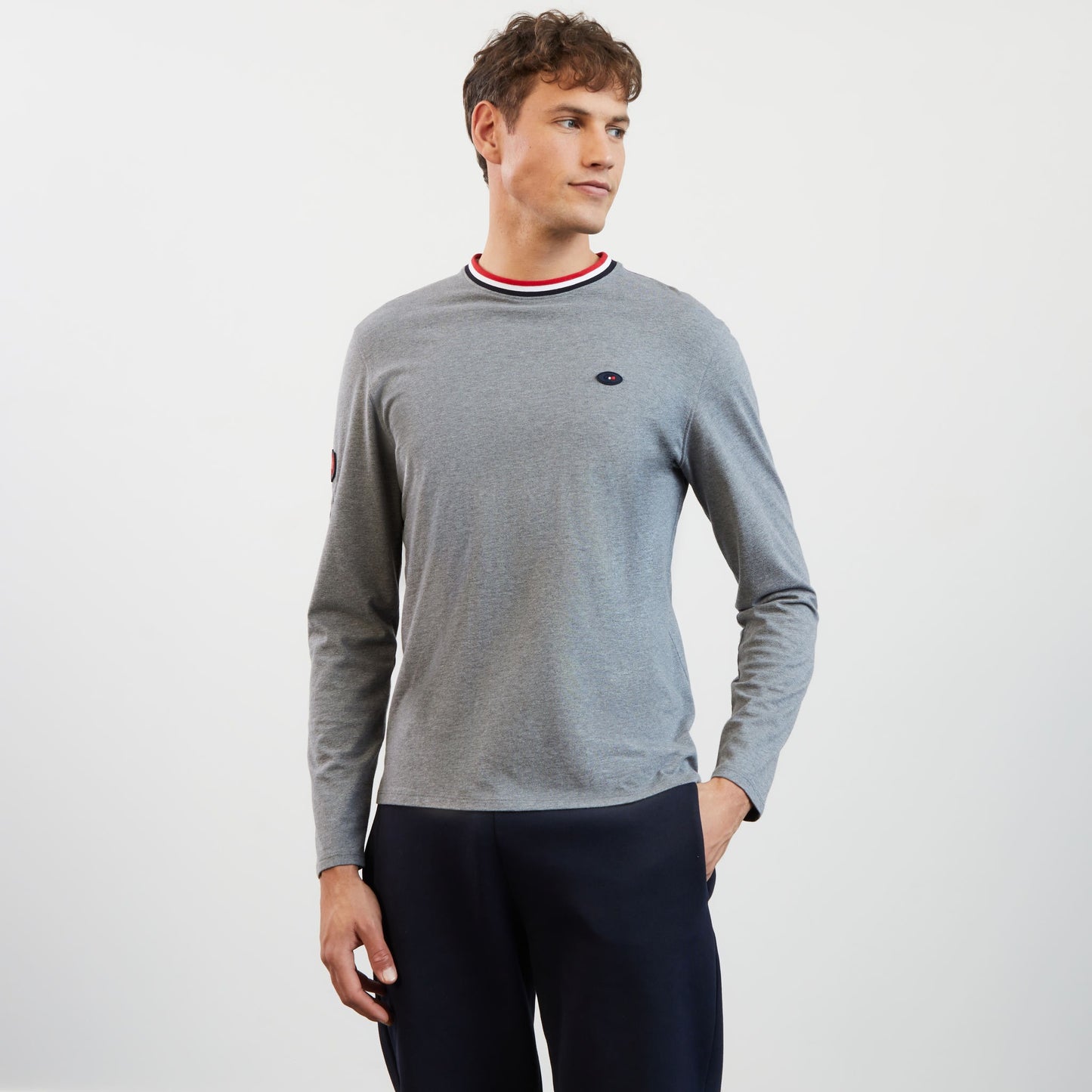 Grey long-sleeved T-shirt with no. 10 and XV de France embroidered detail