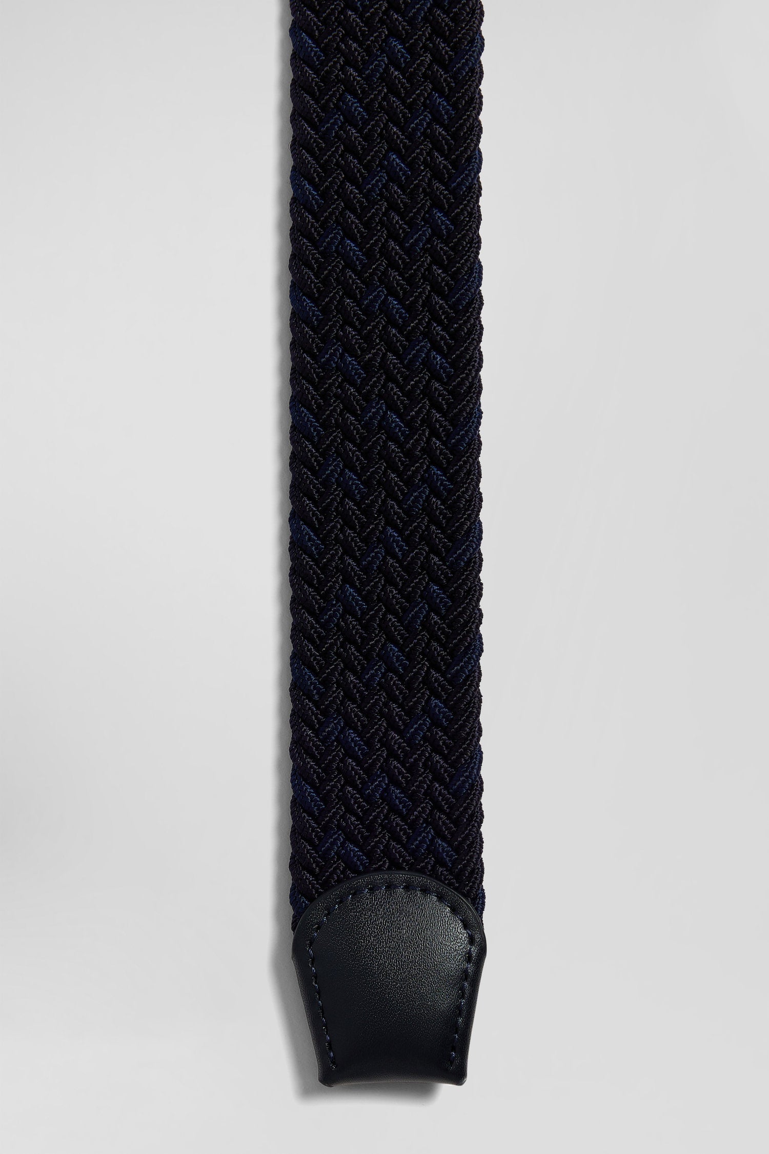 Navy blue braided belt with silver metal buckle