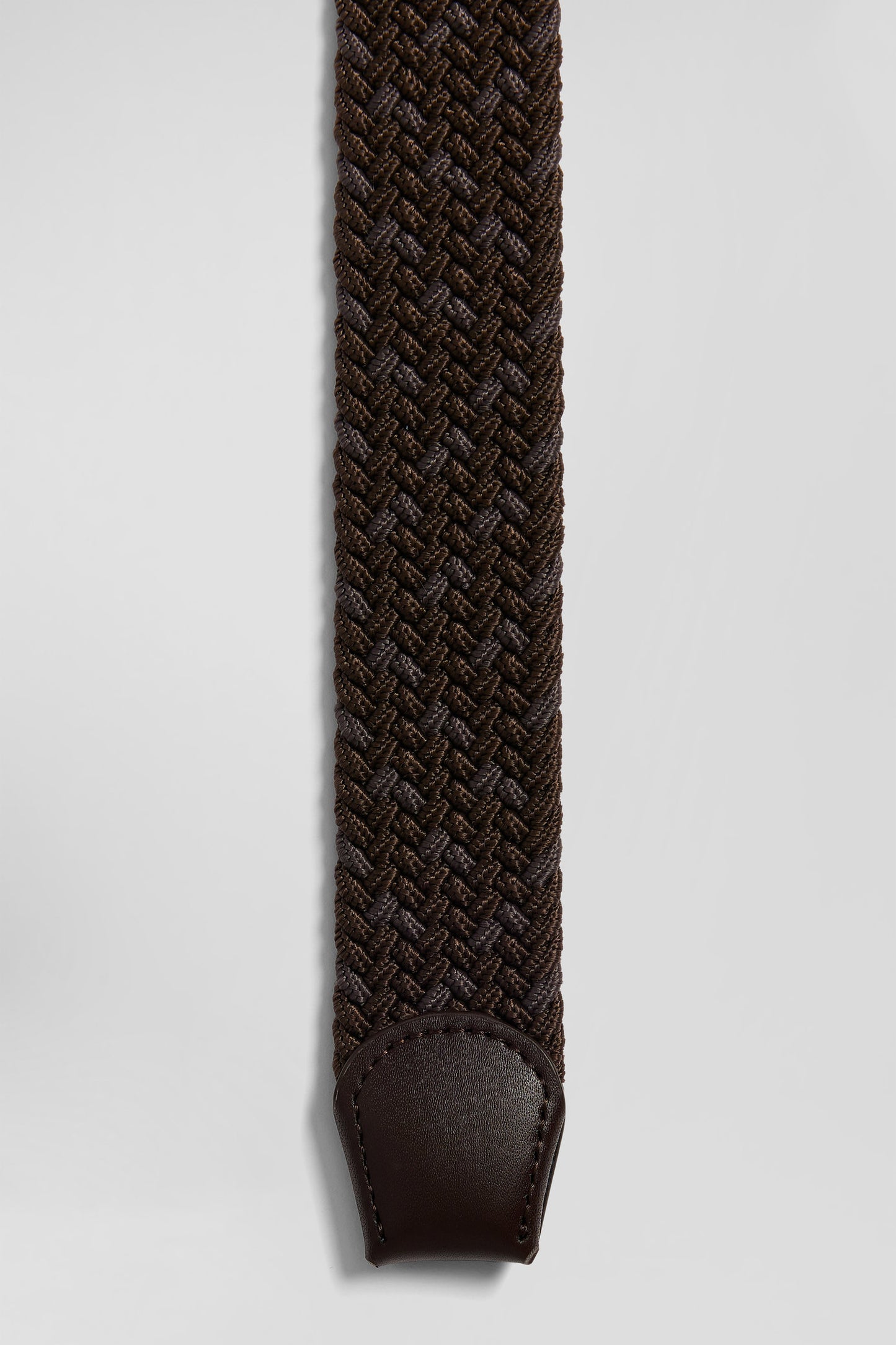 Brown braided belt with silver metal buckle