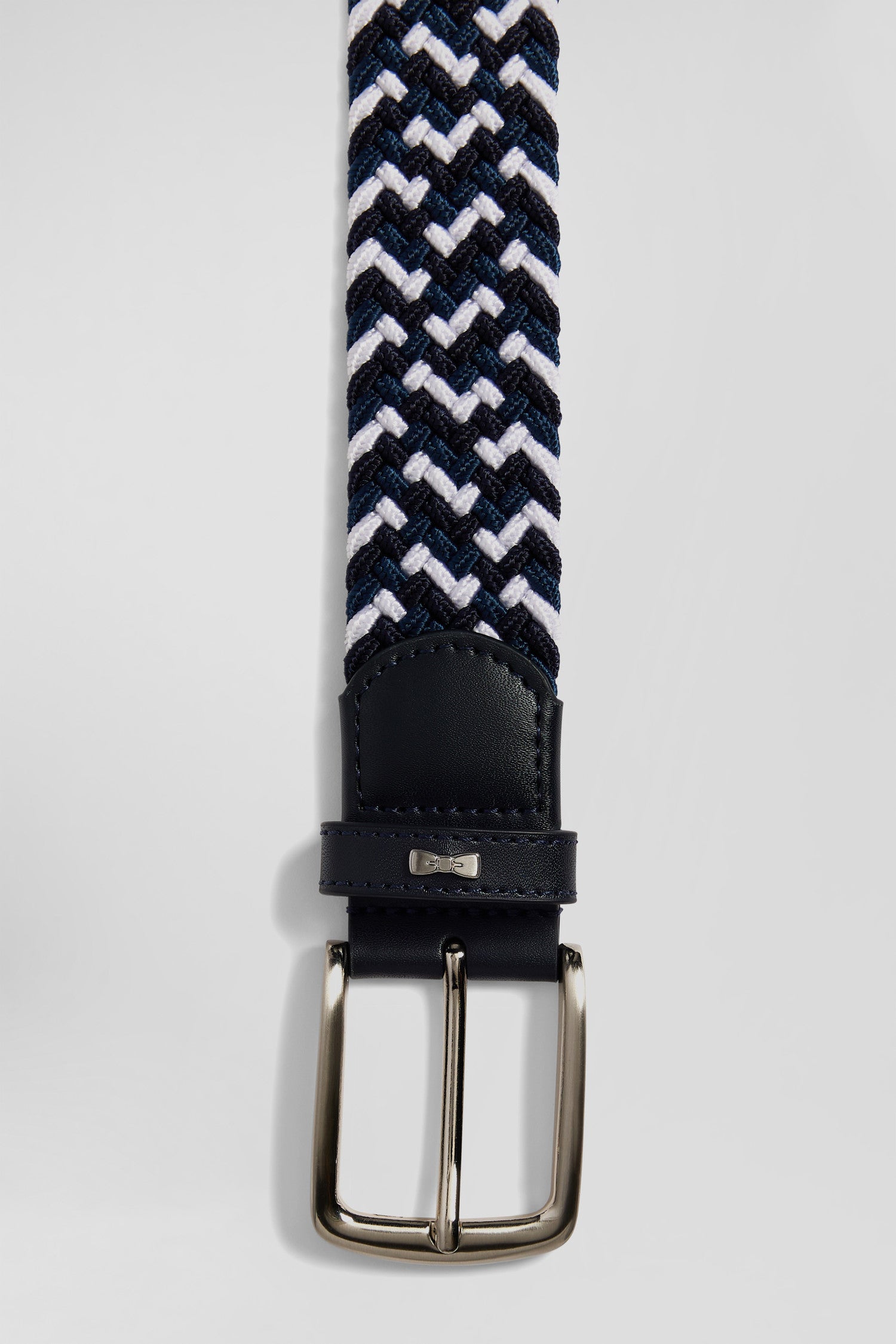 Blue rubber stretch braided belt with silver metal buckle