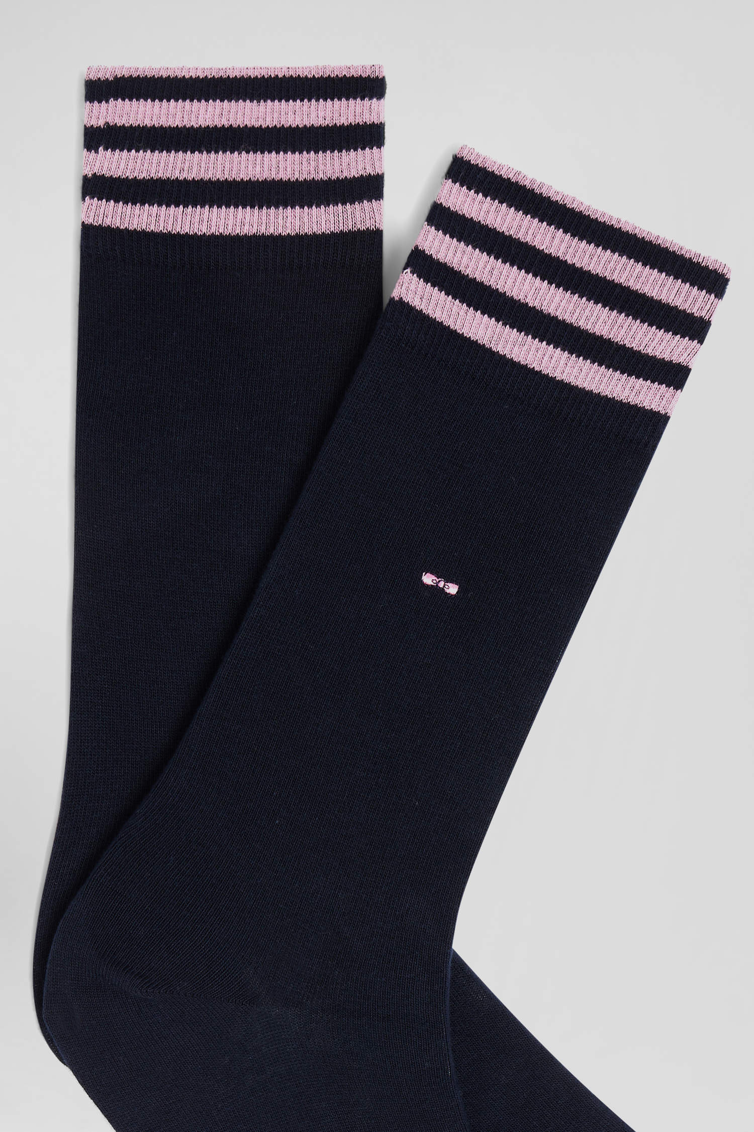 Navy blue socks with striped details in stretch cotton