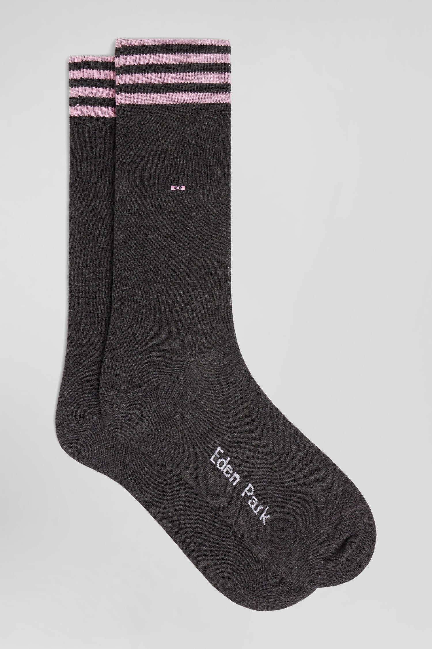 Grey socks with striped details in stretch cotton