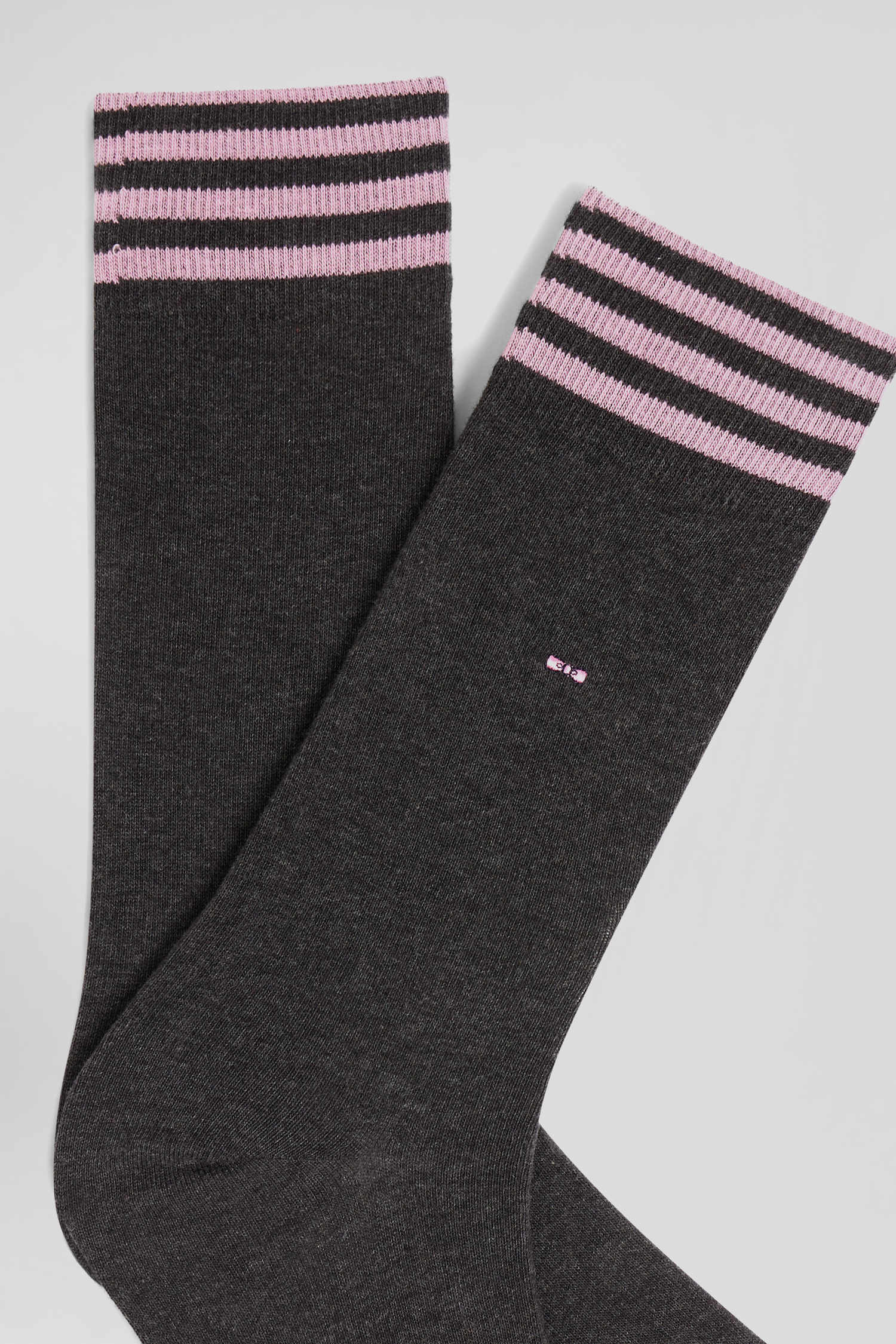 Grey socks with striped details in stretch cotton