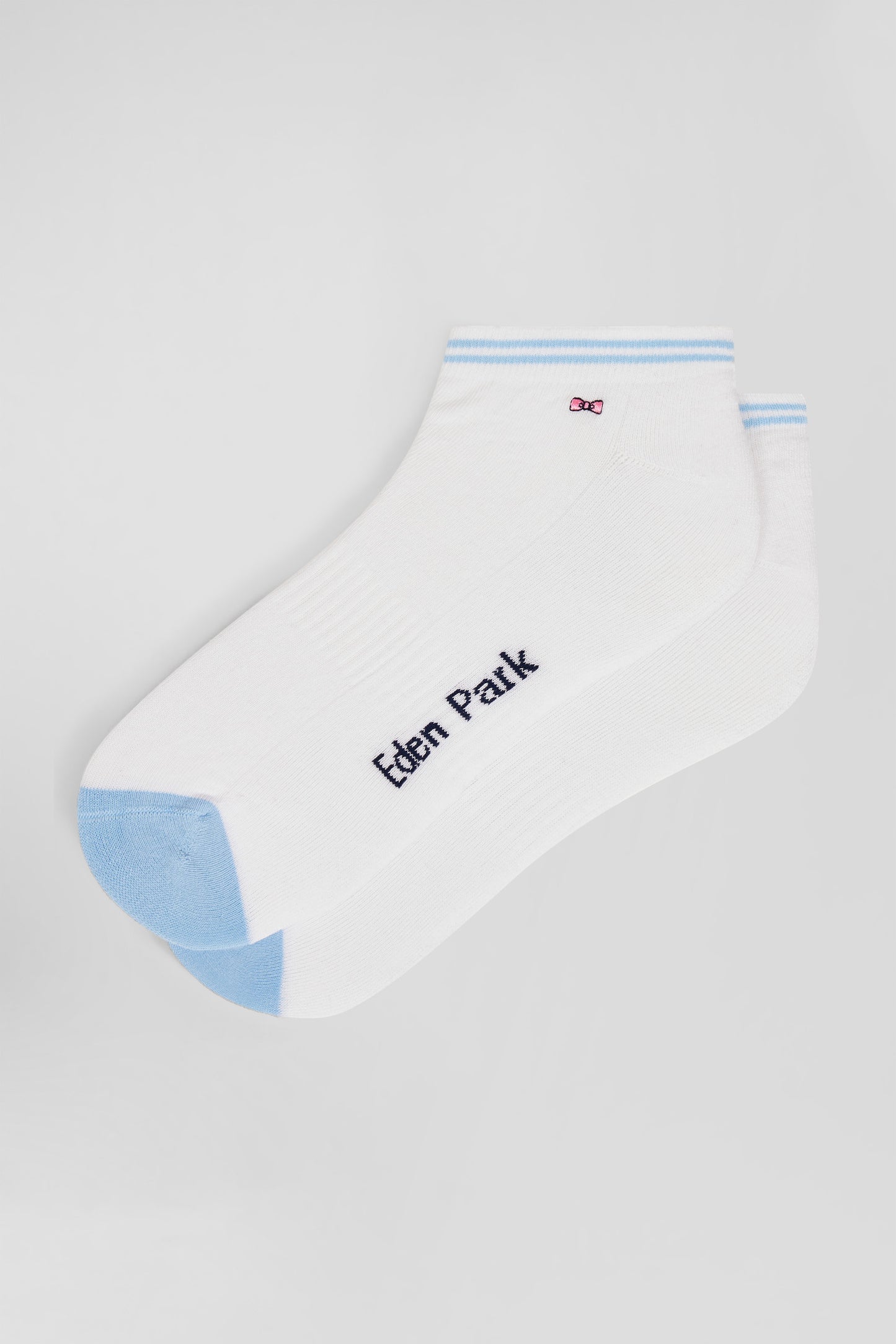 Bicolour white cotton low-cut socks with striped edges