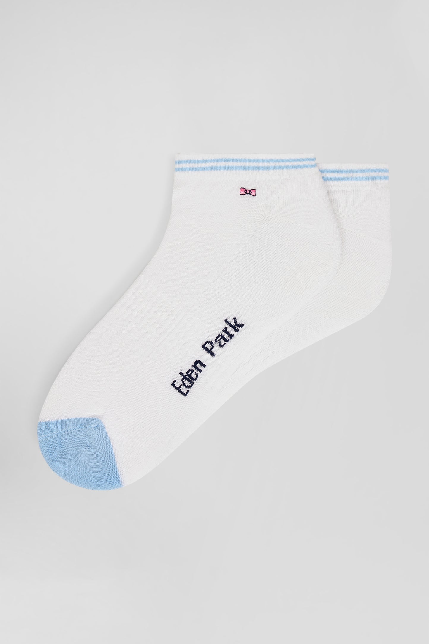 Bicolour white cotton low-cut socks with striped edges