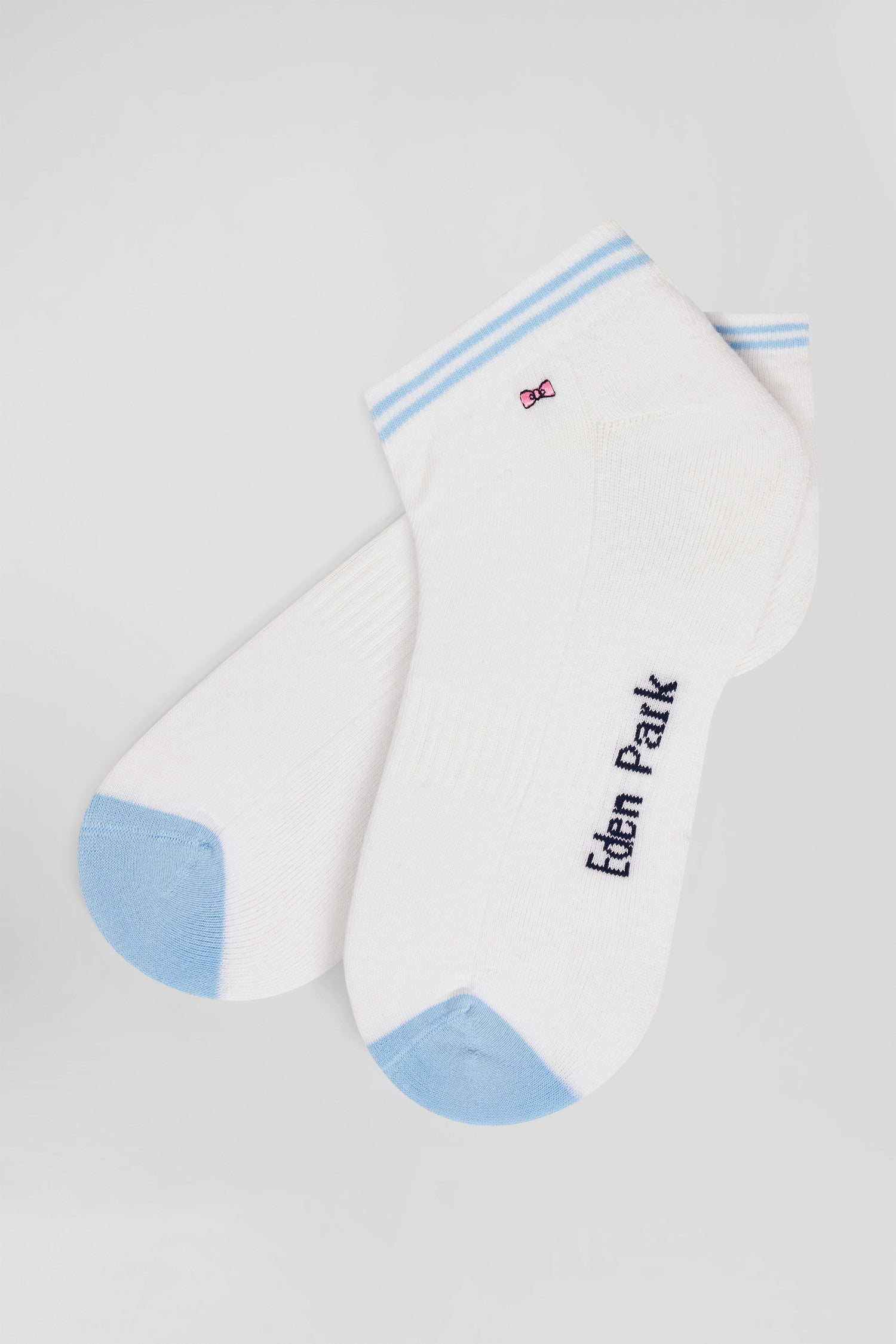 Bicolour white cotton low-cut socks with striped edges