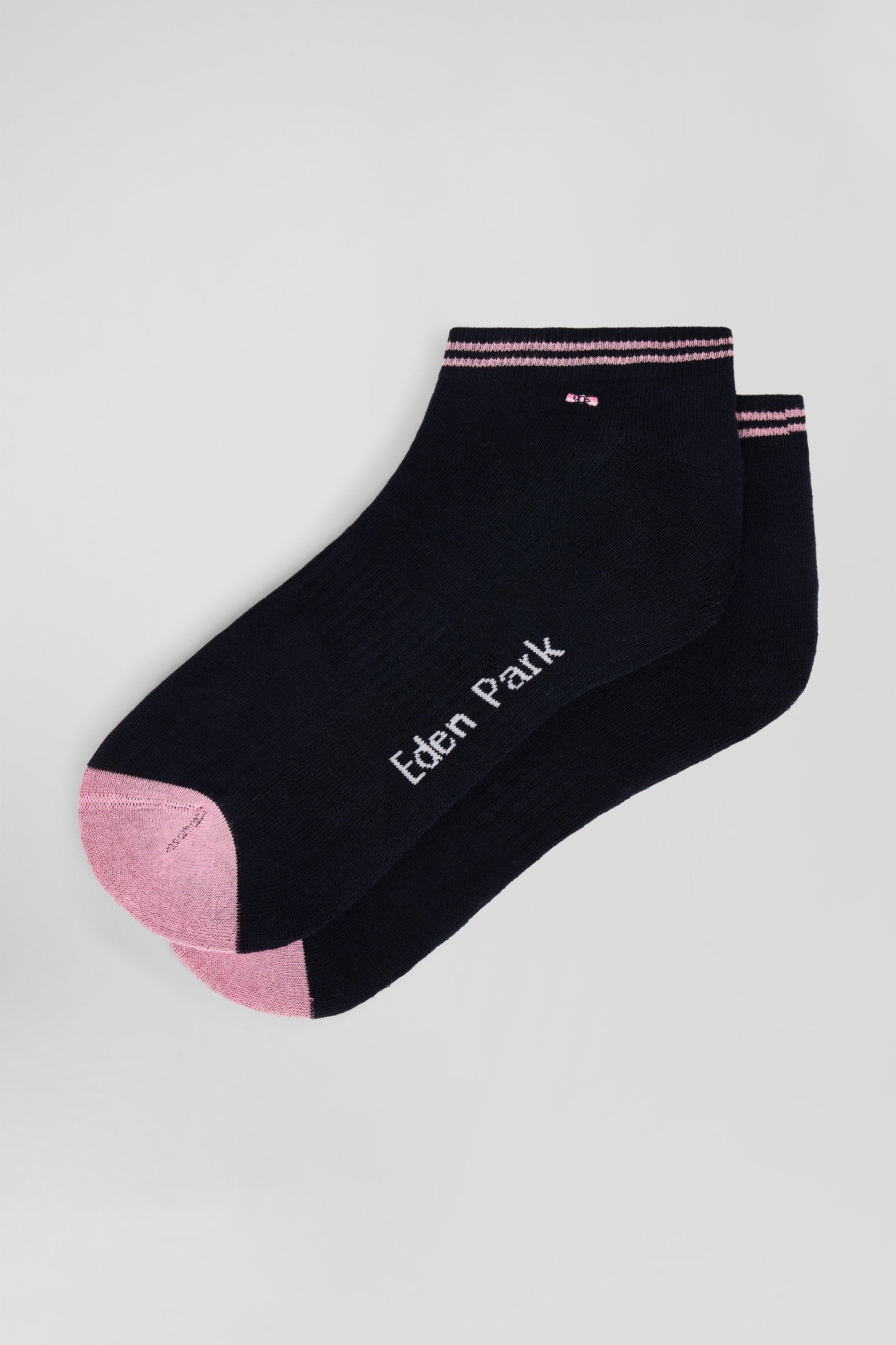 Bicolour navy blue cotton ankle socks with striped edges