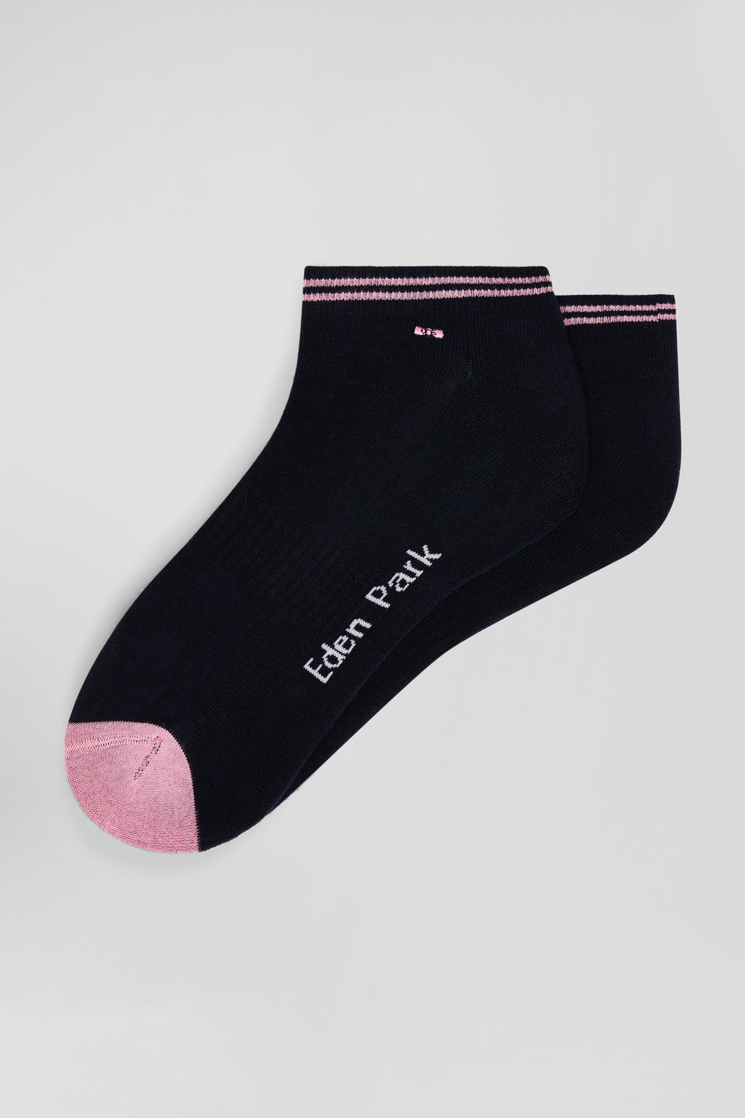 Bicolour navy blue cotton ankle socks with striped edges