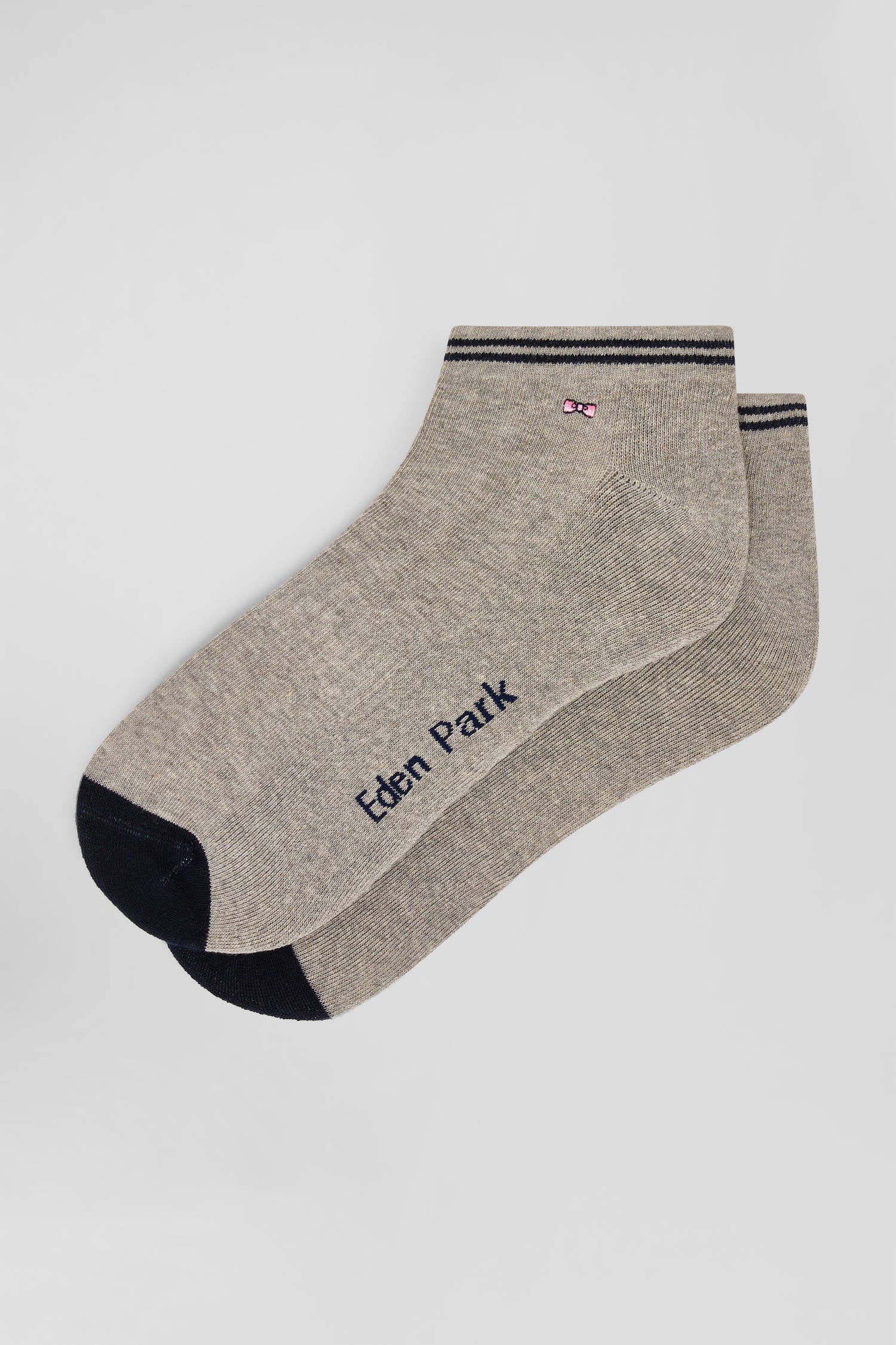 Bicolour grey cotton low-cut socks with striped cuffs