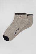 Bicolour grey cotton low-cut socks with striped cuffs