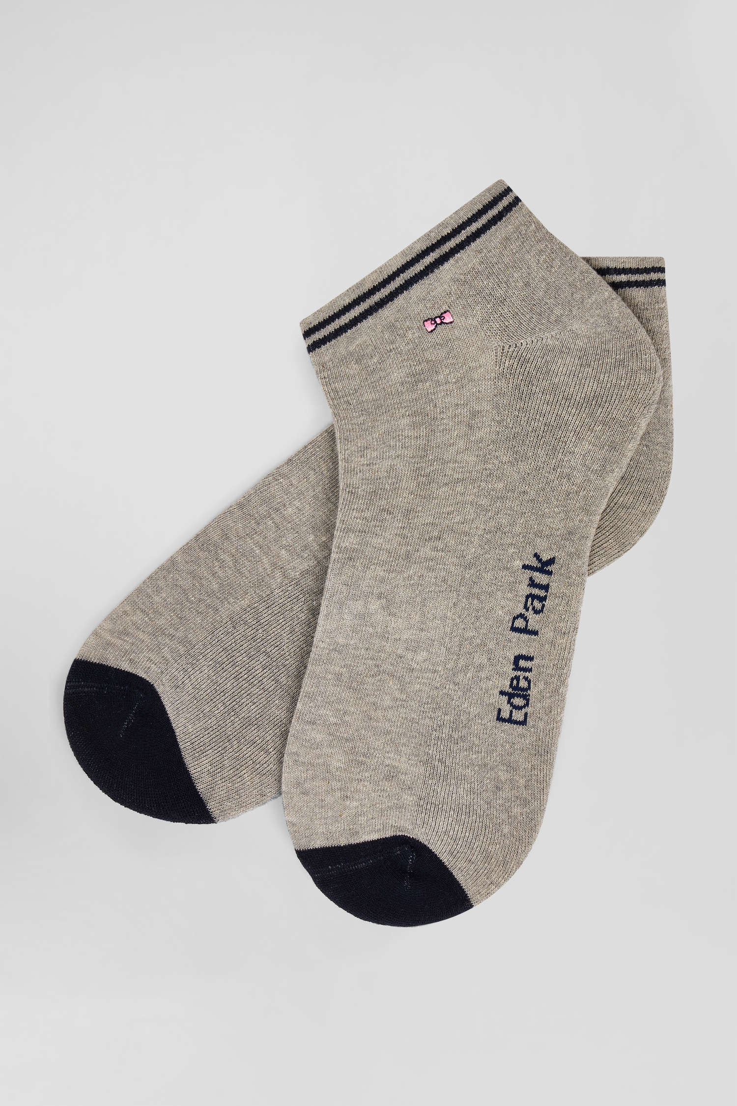 Bicolour grey cotton low-cut socks with striped cuffs