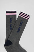 Eden Park grey stretch cotton socks with striped edges