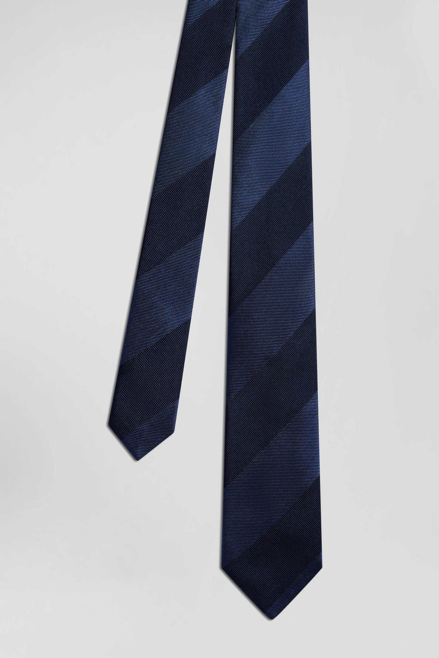 Navy blue silk tie with large stripes